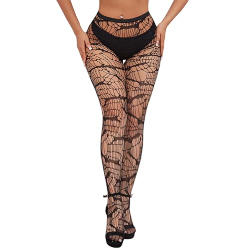 deladola Fishnet Stockings Women Patterned Fishnets Tights Black Flame Mesh Stocking