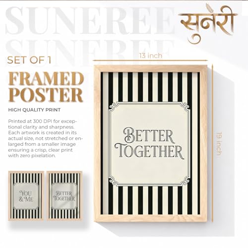 Image of Suneree You and Me Better Together Wall Art Set of 2 Framed Paintings | Couple Quote Black White Vintage Poster | Bedroom Home Decor (Art 10, 10x13 Inches)