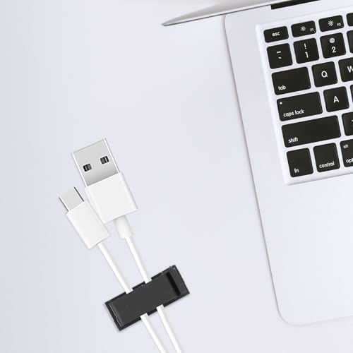 SEWACC 10 unidades Clips de cable autoadhesivos rectangulares organizadores de cables de plástico para escritorio en casa y oficina miniatura 6