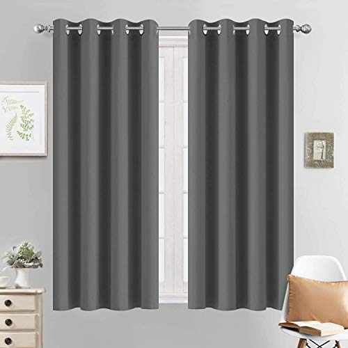 Yakamok Room Darkening Dark Gray Blackout Curtains Thermal Insulated Grommet Curtain Panels for Bedroom, 52W x 54L,Dark Grey, 2 Panels