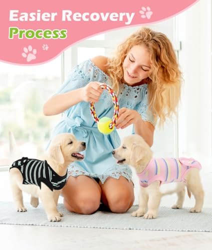 Image of VavoPaw Dog Surgery Suit, Soft Breathable Dog Onesie for Surgery, Dog Bodysuit for Female Male Puppies, Puppy Cone E-Collar Alternative for Wounds Skin Diseases After Surgery, XXXL, Pink