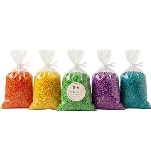 Rainbow Sensory Rice/Bin Filler for Calm, Creative Play. 5 Colors, 5 Cups (2.25 lbs). Montessori Fine Motor Activity for Kids- Non-Toxic, Hand-Dyed, Sensory Toy...