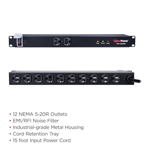 Image of CyberPower CPS1220RMS Surge Protector | 120V /20A, 12 Outlets, 15ft Power Cord, 1U Rackmount