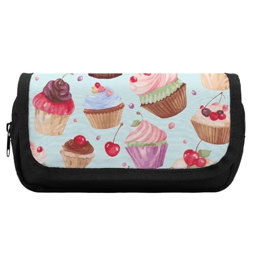Rkklvbns Estuche para lápices con patrón de magdalenas, doble capacidad y duradero, con cremallera, multiranura, elegante caja de almacenamiento para oficina