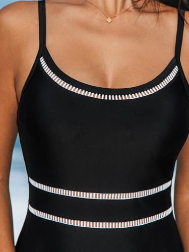 CUPSHE Women's One Piece Swimsuit Round Neck Bathing Suit Mesh Adjustable Straps Spaghetti4