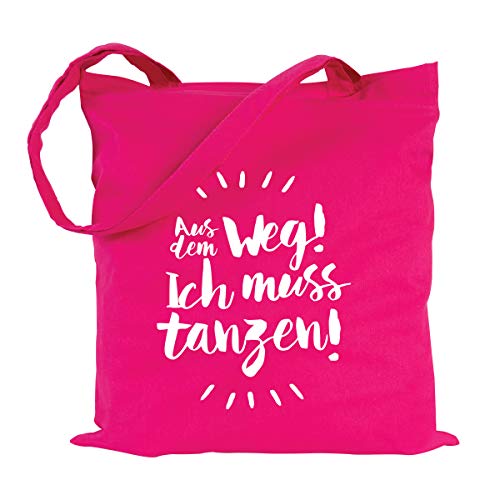 JUNIWORDS Jutebeutel - W&auml;hle eine Farbe - "Aus dem Weg! Ich muss tanzen!" (Beutel: Pink, Text: Wei&szlig;)