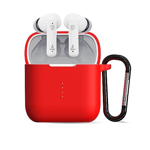 Image of Sounce Earphone Case Cover Compatible with Boat Airdopes 141, Soft Silicone Skin Case Cover Shock-Absorbing Protective Case with Keychain [Front LED Visible] - Red