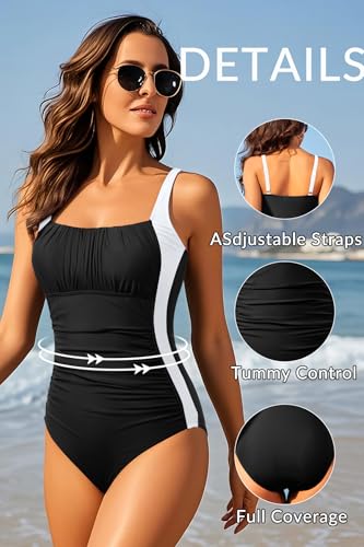 Image of Aqua Eve One Piece Bathing Suit for Women Tummy Control Swimsuit Slimming Vintage Swimwear