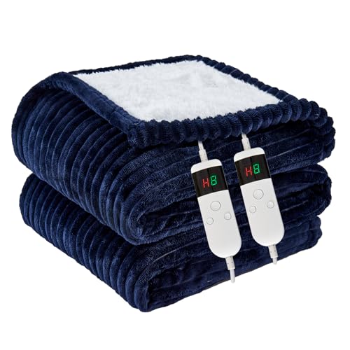 Image of Heated Blanket Electric Queen, Soft Flannel Heating Blanket with 8 Hours Auto Off 10 Fast Heating Levels Machine Washable Sherpa Heated Blanket with Overheating Protection