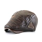 BAOZENGMUY Barett Baskenmützen Für Herren Cap Herringbone Baskenmütze Hüte Für Männer Newsboy Ivy Hat Pu Leder Visier Golf Driving Schiebermütze Einstellbar56To60Cm Dunkelbraun
