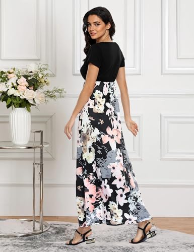 Image of Lacavocor Womens Short Sleeve Maxi Dresses Empire Waist Long Dress