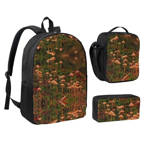 Mochila escolar de hongos de 3 piezas con lonchera y estuche negro 2