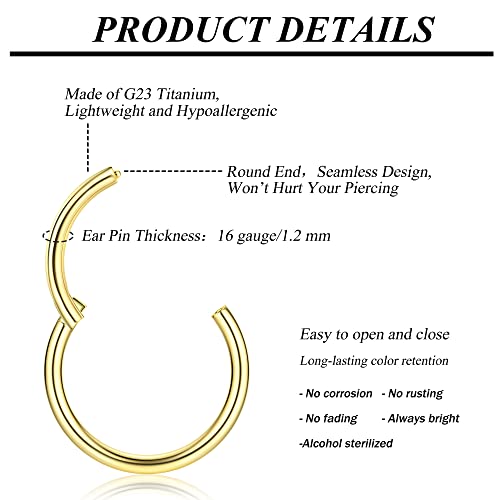 Milacolato 5Pcs 18G 20G Nose Rings Hoop For Women Men G23 Titanium Nose Rings 16G Septum Rings Clicker Cartilage Earrings Daith Helix Hoop Earrings Tragus Conch Piercing Jewelry #TOP2