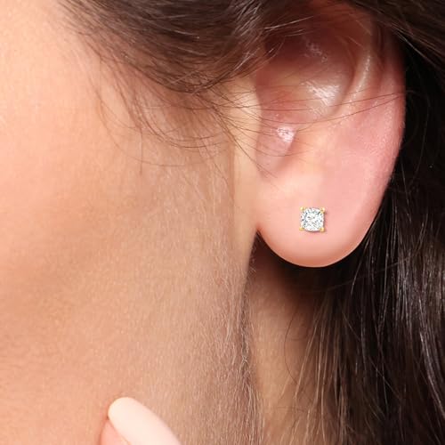 Everyday Elegance Solid 14K White Yellow Rose Gold Cubic Zirconia Solitaire Stud Earrings Women in Heart Cushion Oval Pear Princess Emerald Round Cut | Screw Back Posts 0.50 to 4.0 CTW |With Gift Box2