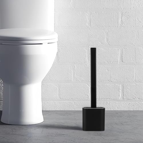 Toilet Bowl Brush and Holder, Deep Cleaner Silicone Flat Toilet Brush with No-Slip Long Plastic Handle, Quick Drying Loo Flexible Anti-Drip Brushs and Holder for Bathroom Cleaning - Image 7