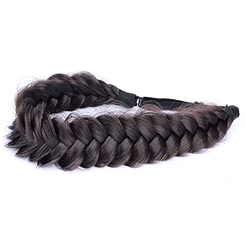 BOBIYA Messy Wide 2 Strands Synthetic Hair Braided Headband Plaited Headband Elastic Stretch Plait Hairband (Deep Brown) - Image 3