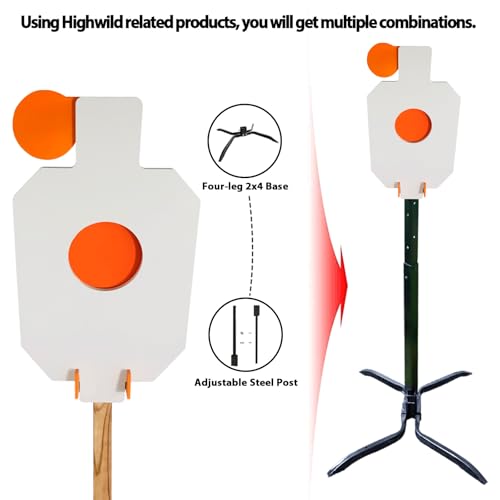 Image of Highwild AR500 Steel Hostage Target 12 inch x 20 inch x 3 /8 inch Armored Steel Bullseye Reactive IDPA Shooting Target with 2X4 T-Post Bracket