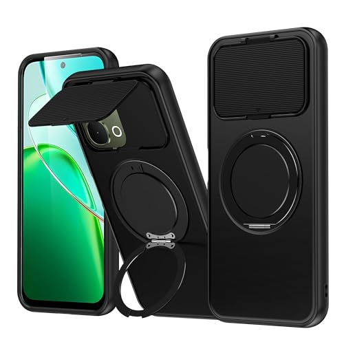 Image of Spazy Case Vivo T5x 5G Back Cover|Premium Magnetic Ring Stand Case with Camera Protection Slider|360 Rotating Kickstand|Slim & Strong Grip Phone Case for Vivo T5x 5G-Black