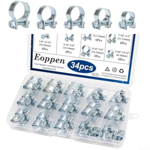 Kit Abrazaderas Manguera Combustible 34 para uds 8-18mm Ajustable(Silver)
