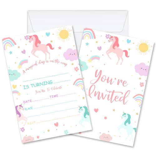 A Magical Day Is On The Way - Boho Magical Unicorn Birthday Invite for Girls Teen, Unicorn Birthday Party Invitations Card, 20 Invitations With Envelopes, Birthday Party Supplies & Decorations -002