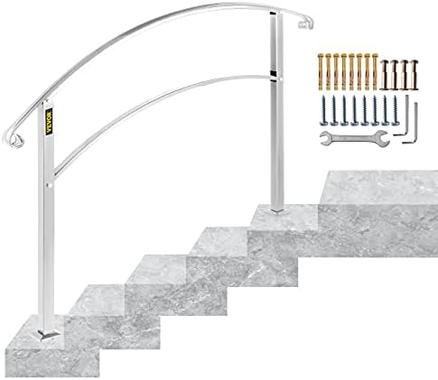 BuoQua Stair Handrail Picket #2 Fits 2 or 3 Steps Handrail Powder Coating Matte Black Stair Rail Wrought Iron Railing with Installation Kit Hand Rails for Outdoor Steps