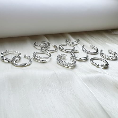 Image of 12PCS Toe Rings for Women 14K Gold /Silver Plated Adjustable Toe Ring Set Open Heart Arrow Infinity Rings Beach Foot Jewelry for Summer