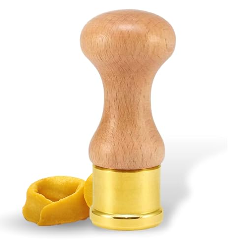 La Gondola Homemade Ravioli Stamp - Round Smooth 1.5in | Italian Pasta Making Tool for Home and Business | Brass & Natural Wood | Sturdy & Easy to Use Ravioli Stamp | Ravioli Cutter Made in Italy