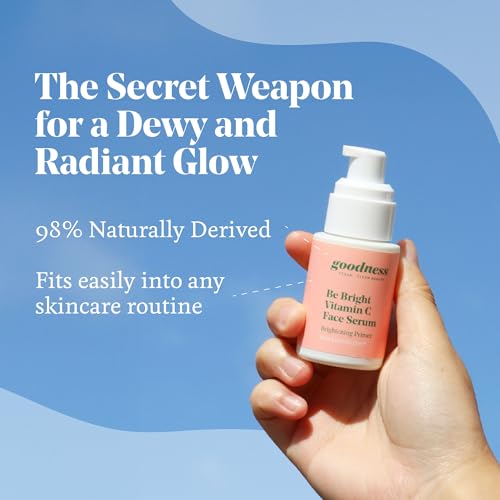 GOODNESS VEGAN · CLEAN BEAUTY goodness Be Bright Vitamin C Face Serum – Illuminating Serum with Hyaluronic Acid, Turmeric & Maqui Berry – Dark Spot Serum for Glowing Skin – 1 fl oz