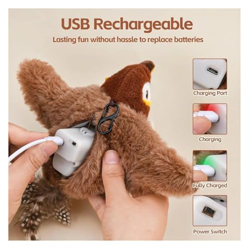 YUEMOL Brinquedos Para Gatos Brinquedo interativo do gato do pássaro, pássaro batendo recarregável d