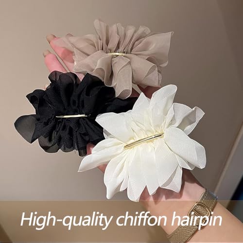 Image of ZIBUYU 3 PC Chiffon Large Flower Hair Clips for Women, French Barrette