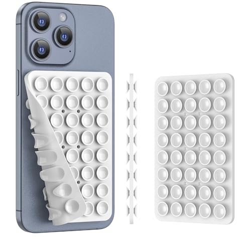 Image of Double Sided Silicone Suction Phone Holder Mount, Silicon Accessory for iPhone and Android, Hands-Free Mirror Shower Phone Holder, TikTok Videos and Selfies (White)