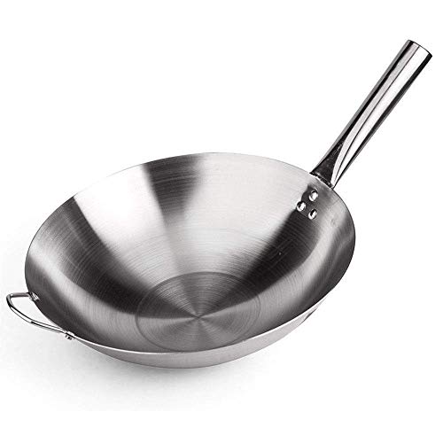 Wok antiadherente de acero inoxidable de 36 cm con asas que se mantienen frías, apto para todas las cocinas, incluida la inducción