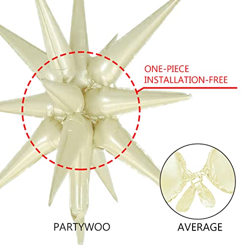 Image of PartyWoo Cream White Star Foil Balloons 6pcs Different Sizes Pack of 27 22 Inch Explosion Spike Mylar Balloons for Graduation Wedding Anniversary Birthday Bachelorette Engagement Party Decorations