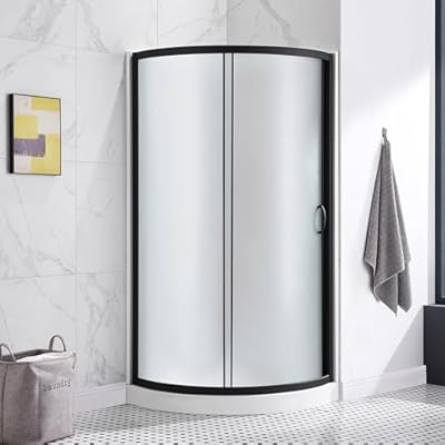 OVE Decors Breeze 32 in. Corner Shower Sliding Door, With Included Base, Frosted Glass and Black Finish