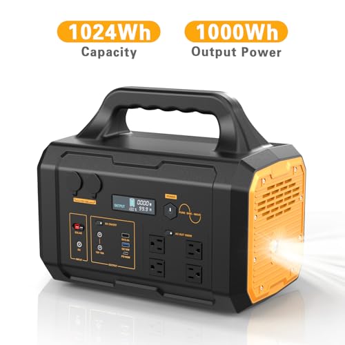 Portable Power Station, 1000W Solar Generator, 1075Wh Backup Lithium Battery,