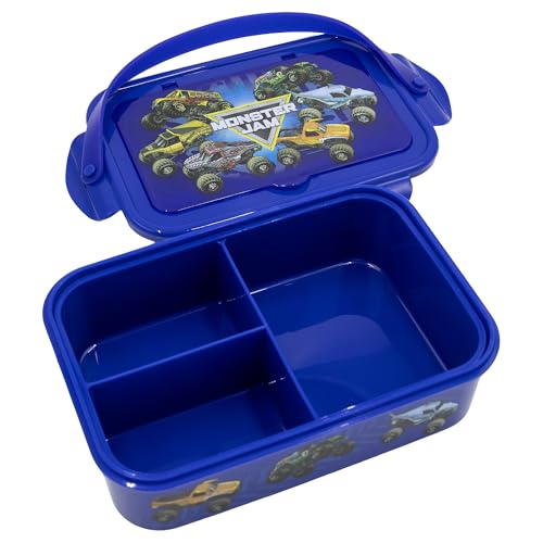 Image of Fast Forward Monster Jam Bento Box Lunch Kit for Boys | 3-Section Grave Digger Lunch Container with Fork and Spoon | BPA-Free Dishwasher Safe Monster Truck Lunch Box | Ages 3+