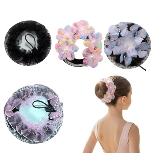 TEOZBLU 4 Pcs Redecilla Moño Ballet Niña, Redecilla Pelo Con Diamantes De Imitación, Red Moño Gimnasia Ritmica, Para Gimnasia, Rítmica, Ballet, Equitación, Patinaje Artístico, Red De Nudo De Baile