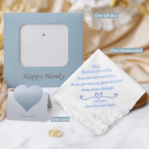 PACGOTH Wedding Handkerchiefs Mother Father of the Bride Gifts, Mother of the Groom Gifts Embroidered Hankies On Wedding Day (Father of the Bride)
