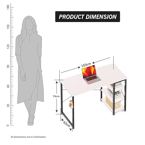 Image of Callas Computer Desk with Side Storage Shelves for Home Office, Study Table for Laptop, Writing & Workstation - Sturdy Metal Frame & Wooden Top (ST-24-White) (White, ST-24)