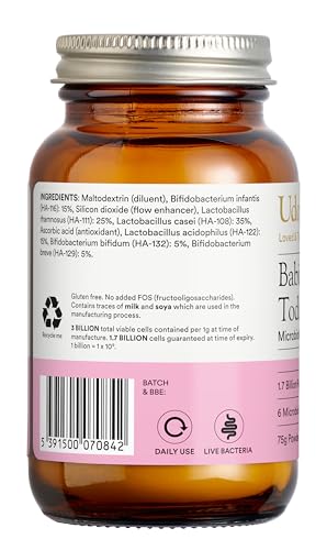 UDO’s Choice Babies & Toddlers Blend Probiotics - 6 Infant-Friendly Microbiotic Strains - 1.7 Billion Live Cultures - Bifido & Lacto Bacteria -for Ages 0-5 - Gluten & FOS Free -75g Powder