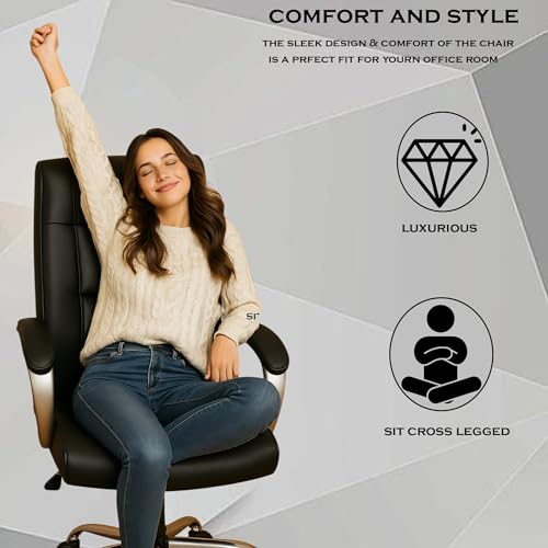 Image of Vista Ergonomic Leatherette Boss Chair for Office | High Back Revolving Chair for Home, Office, Study & Gaming | Height Adjustable Office Chair in Crome Base | 1pc (Black)