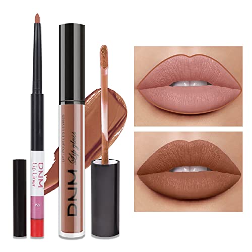2Pcs Matte Deep Rose-Beige Lip Liner And Lipstick Makeup Set,Nude Matte Liquid Brown Lipstick 24H And Lip Liner Set Matt Liquid Lips Make Up Waterproof Long Lasting Lipstick Matte Kit（#25） #TOP29