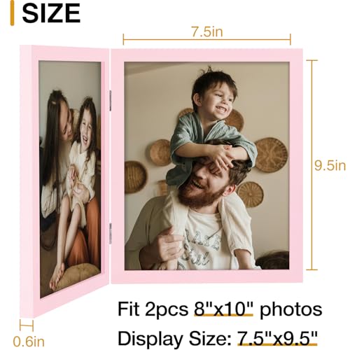 decorUhome Double 8X10 Picture Frame Vertical, Engineered Wood Bifold Photo Frame with Plexiglass for Tabletop Display, 8X10, Pink