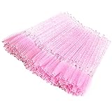 BTYMS 100 Pieces Disposable Lash Wands Eyelash Brushes with Crystal Handle Eyebrow Brushes Spoolies for Eyelash Extensions - Pink