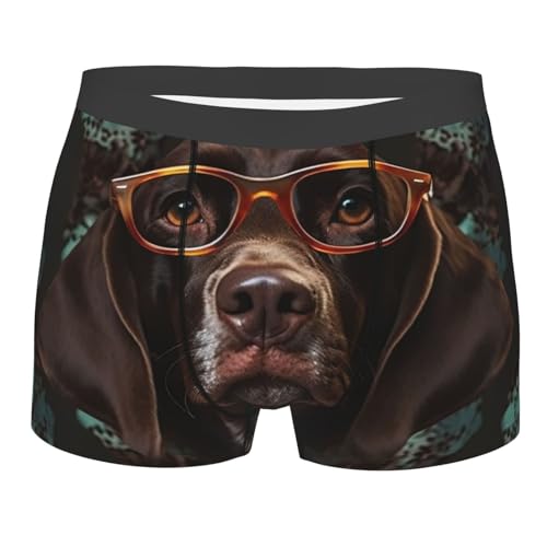 Men's Underwear Boxer Briefs Supersoft Brushed Stretch Boxer Briefs German Shorthaired Pointer in Glasses Mens Trunks