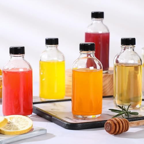 10 Pack, 4 oz Small Clear Glass Bottles w/Lids & 3 Stainless Steel Funnel - 120ml Boston Round Sample Bottle for Potion, Juice, Ginger Shot, Wellness, Oils, Whiskey, Liquids - Leakproof Travel Bottle - Thumbnail 7