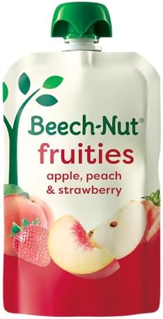 Beech-Nut Baby Food Pouches, Peach Apple Strawberry Fruit Puree Baby & Toddler Food, 3.5 oz (12 Pack)