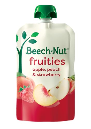 Beech-Nut Baby Food Pouches, Peach Apple Strawberry Fruit Puree Baby & Toddler Food, 3.5 oz (12 Pack)