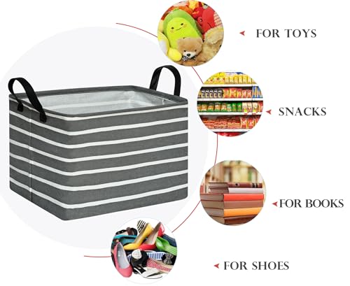 Image of Baby Storage Basket Nursery Box Laundry Hamper Organization Bins for Toys and Clothes with Handles (Stripe)