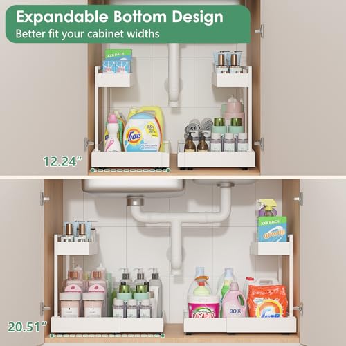 Image of REALINN L-Shaped Under Sink Organizer with 6-Level Height Adjustment